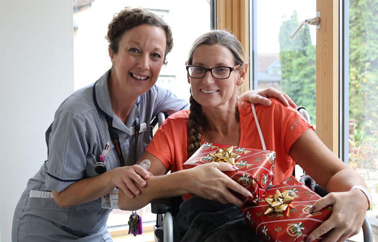Image: nurse Claire Burton with Julie Warmington at St Helena Hospice