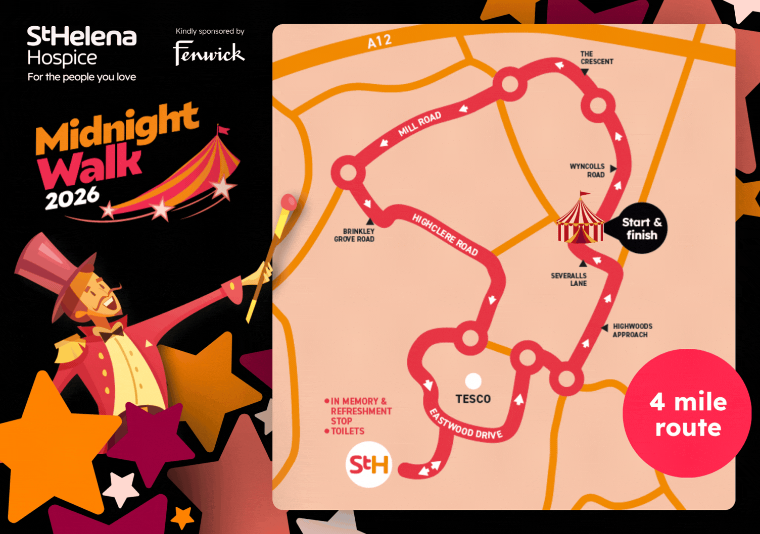 Midnight Walk 2026 Route Map 4 Miles