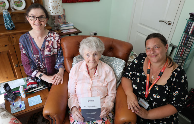 Image: Kay and Catherine with Lindsey from St Helena Hospice discussing the My Care Choices Record