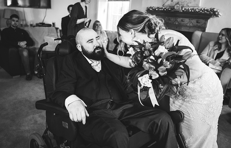 Lucy and Julian on their wedding day at the Hospice