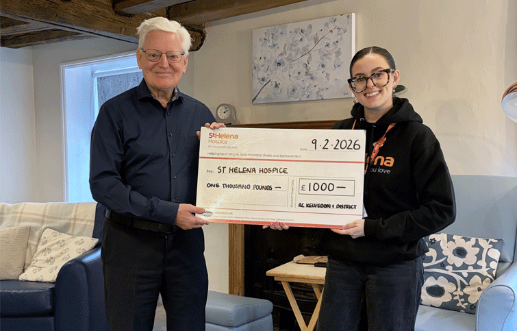 Image: Ed Smith from Rotary Club of Kelvedon & District presents donation to St Helena Hospice fundraiser