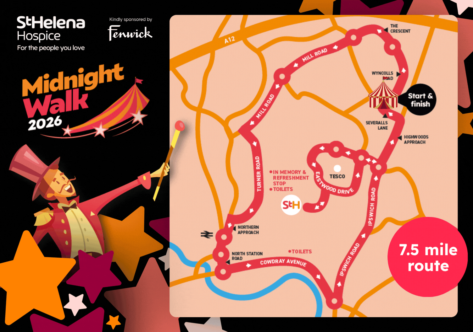 Midnight Walk 2026 Route Map 7.5 Miles