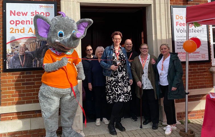 St Helena Hospice welcomed the first customers to its newest charity shop in Walton-on-the-Naze (l-r) Saunders, St Helena’s mascot; Teresa Devlin, volunteer; Elizabeth Gibbins; volunteer; Samantha Aspinall, Walton shop manager; Ian Daniels, deputy commercial director; Melanie Moss-Burton, manager; Sarah Nowlan, area manager