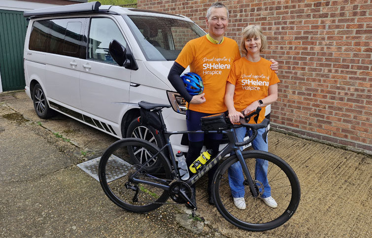 Image: Peter, Jo and Happy the camper van riding Land's End to John O'Groats for St Helena Hospice