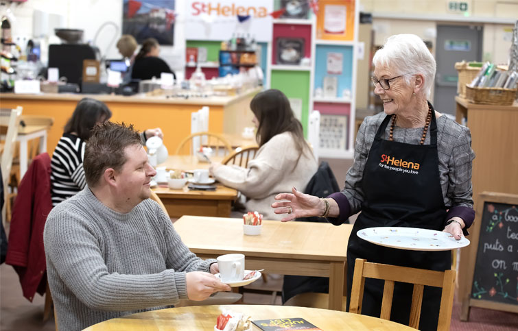 Image: cafe inside St Helena Hospice charity shop Books, Brew and Boutique